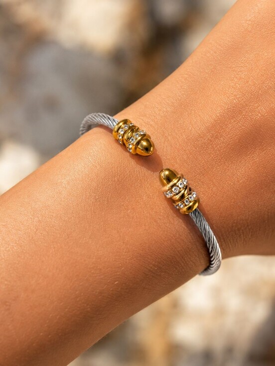 Anthropologie Jewelry - Two-Tone Cable Cuff with Gold Crystal Caps